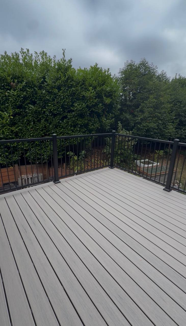 Gray Composite Deck & Metal Railing in Everett